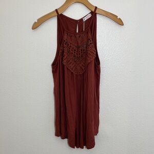 NWT Bluetime Rust Color Sleeveless Crochet Detail Top